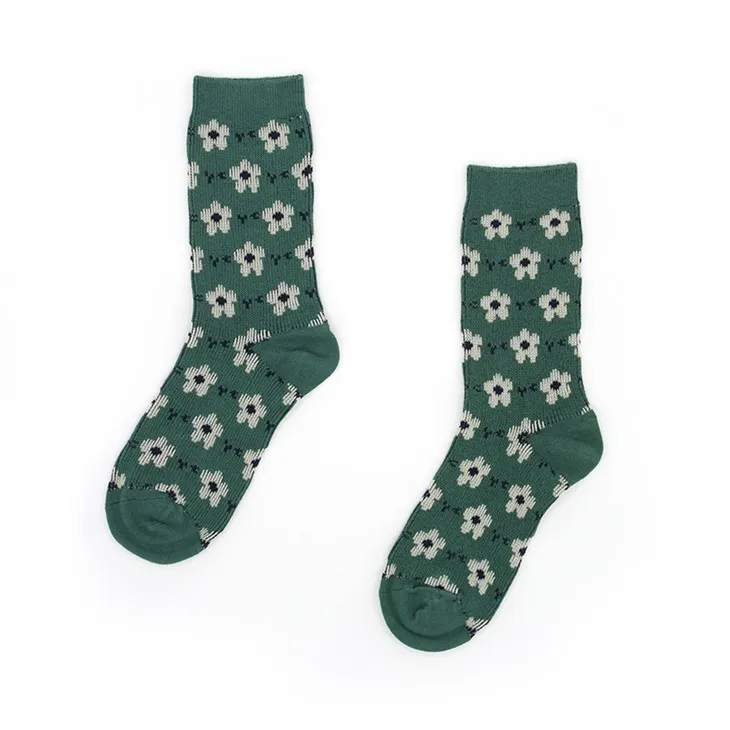 Čiernozelené kvetinové ponožky
