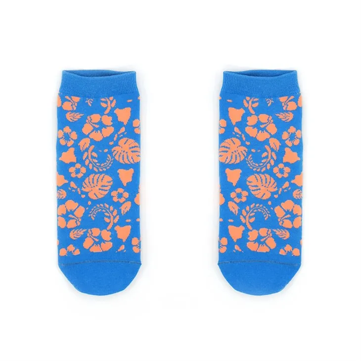 Modré kvetinové bavlnené ponožky