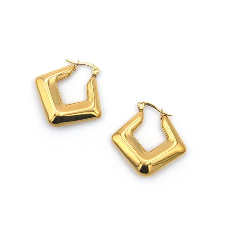 Zlaté kosoštvorcové kruhové náušnice