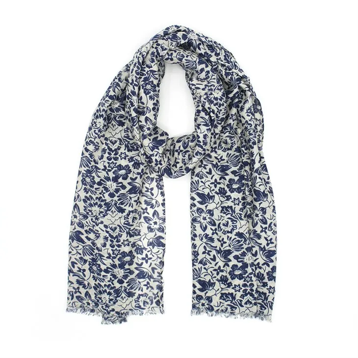 Navy Floral Print Scarf S075