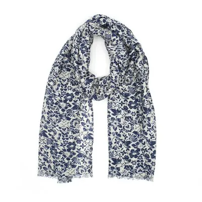 Navy Floral Print Scarf S075